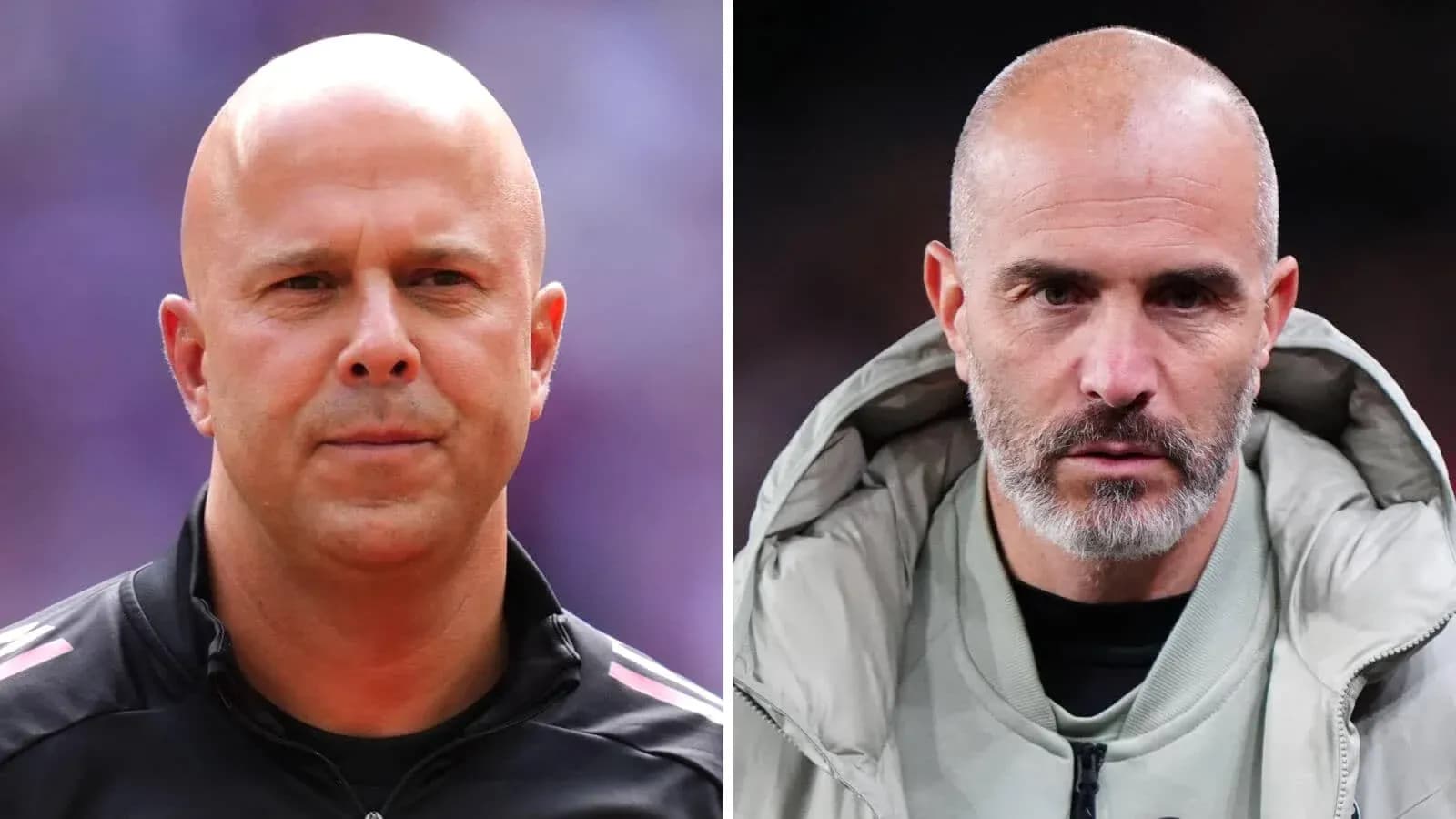 Two football coaches posing for a split image