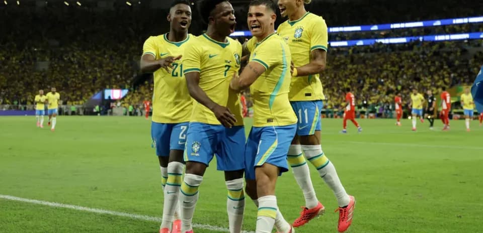 Brazilian players celebrating a goal
