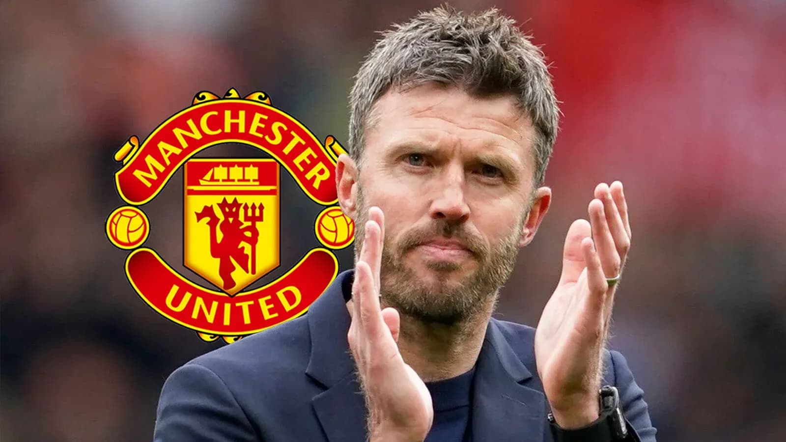 Manager applauding with Manchester United logo background