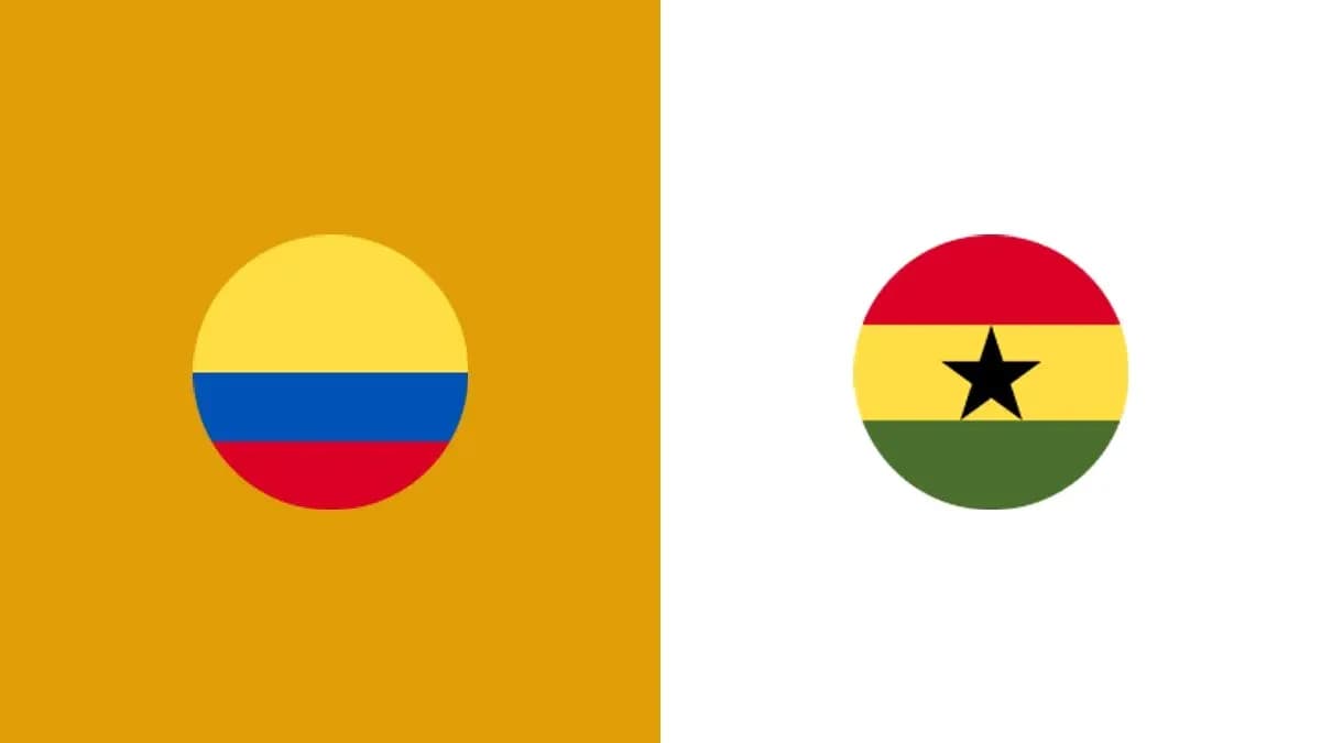 Flags of Colombia and Ghana on colored backgrounds