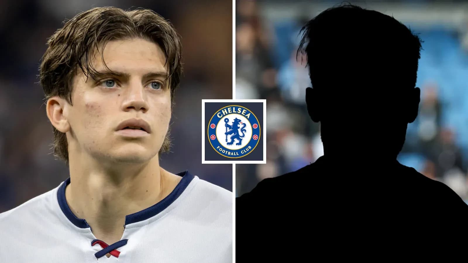 Young player with Chelsea logo and silhouette