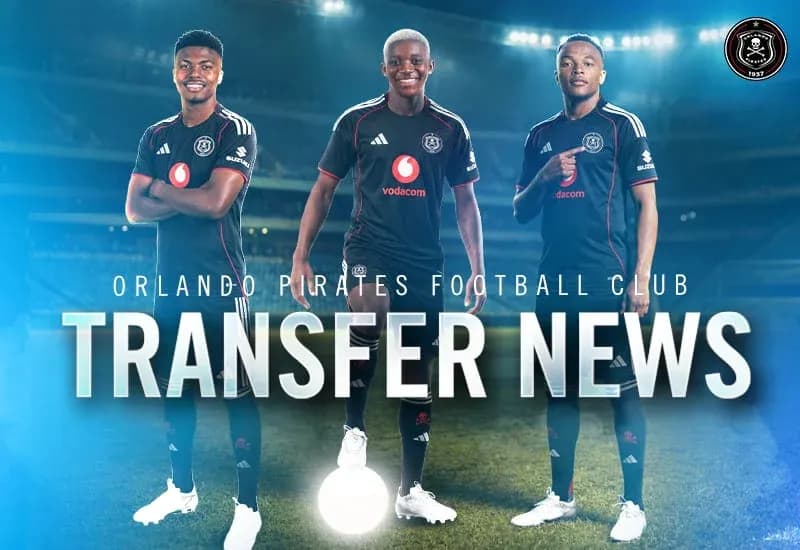 Three Orlando Pirates players posing for transfer news