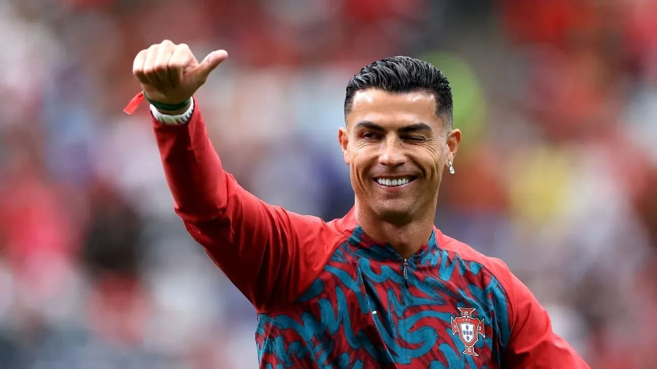 Cristiano Ronaldo waving during warm-up session