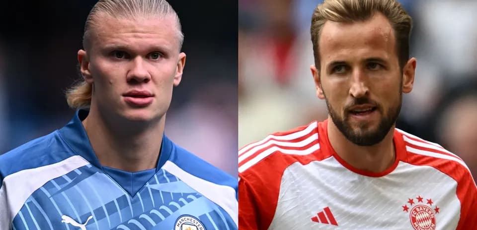 Erling Haaland and Harry Kane during a match