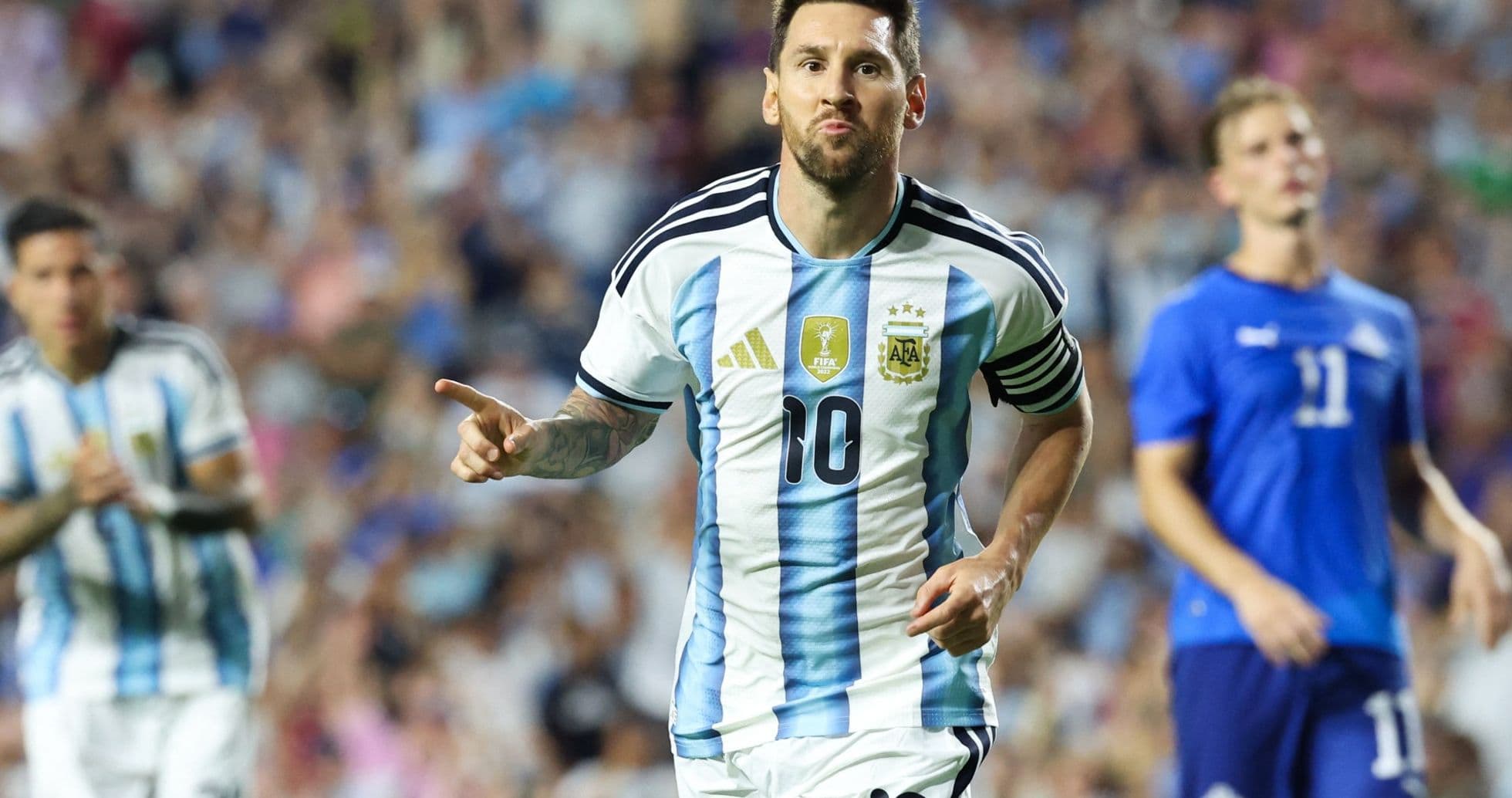Lionel Messi celebrating a goal for Argentina