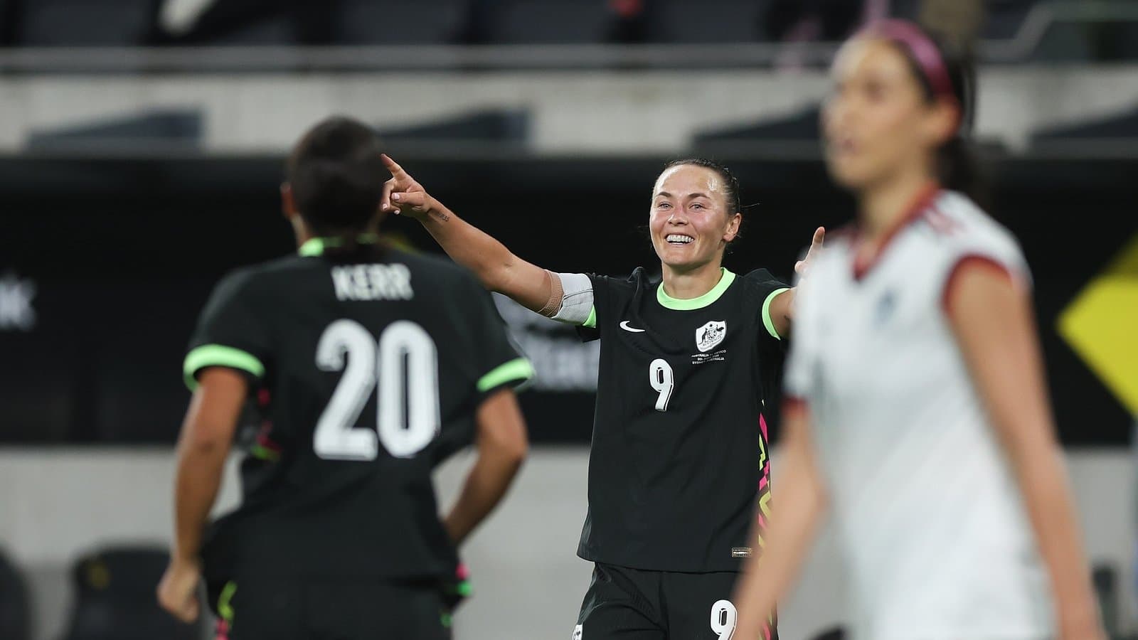 Player celebrating a goal during soccer match
