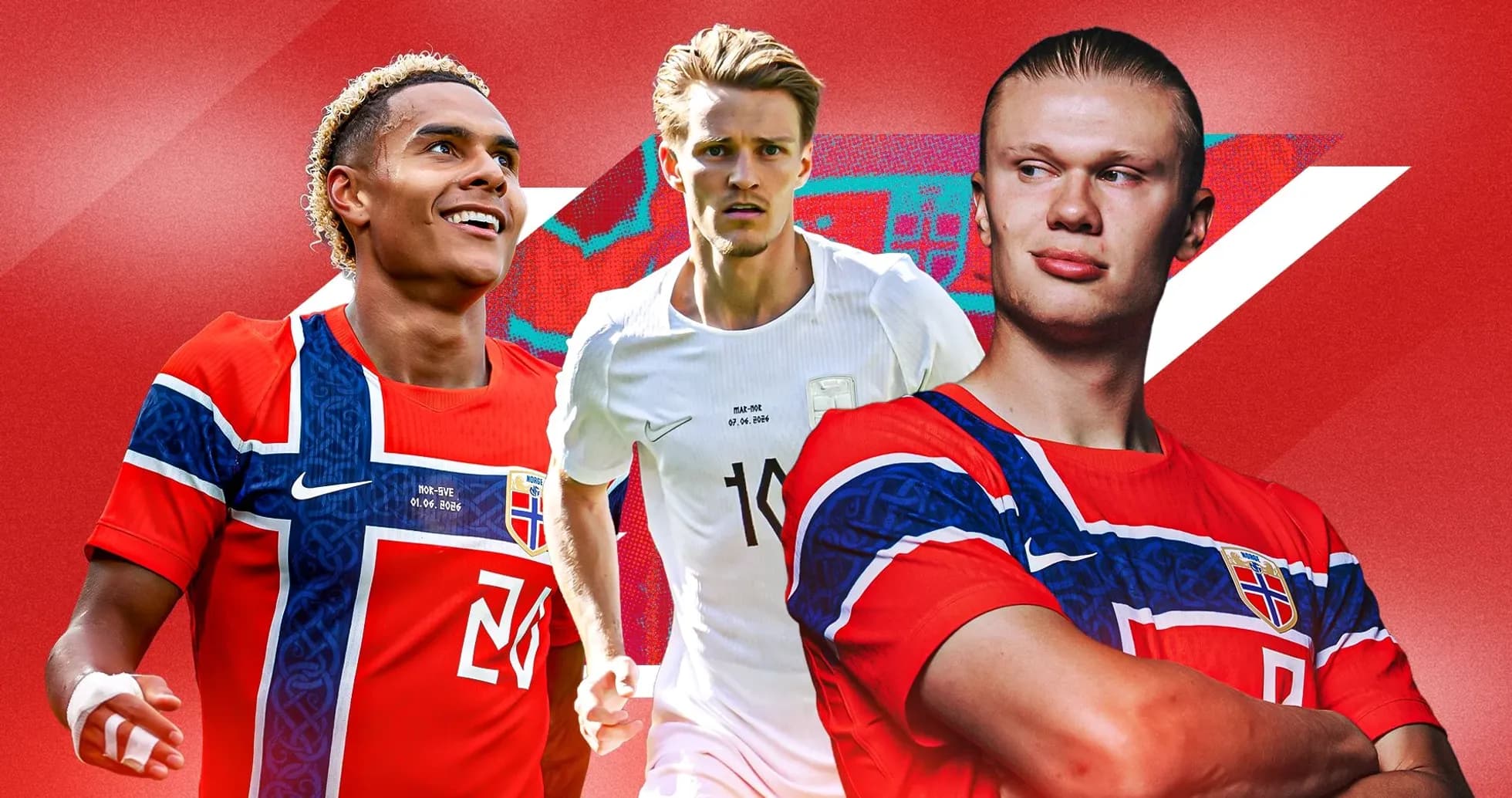 Three Norwegian football players in national team jerseys