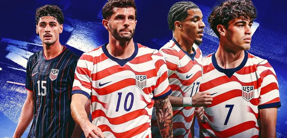 Four US soccer players in striped jerseys