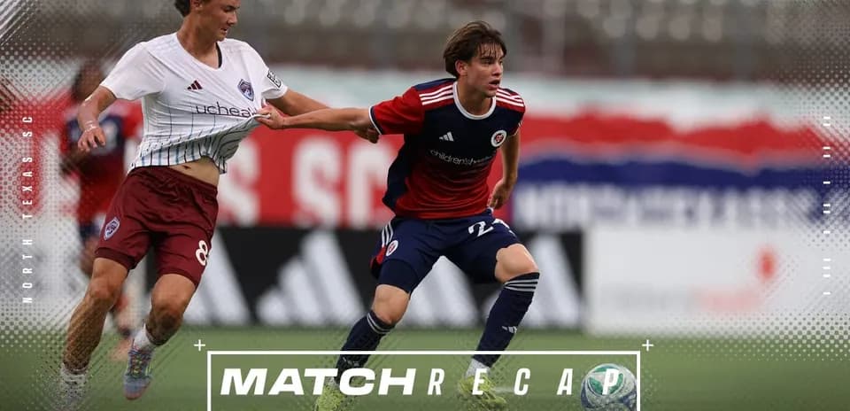 North Texas player dribbling past Sporting KC II opponent