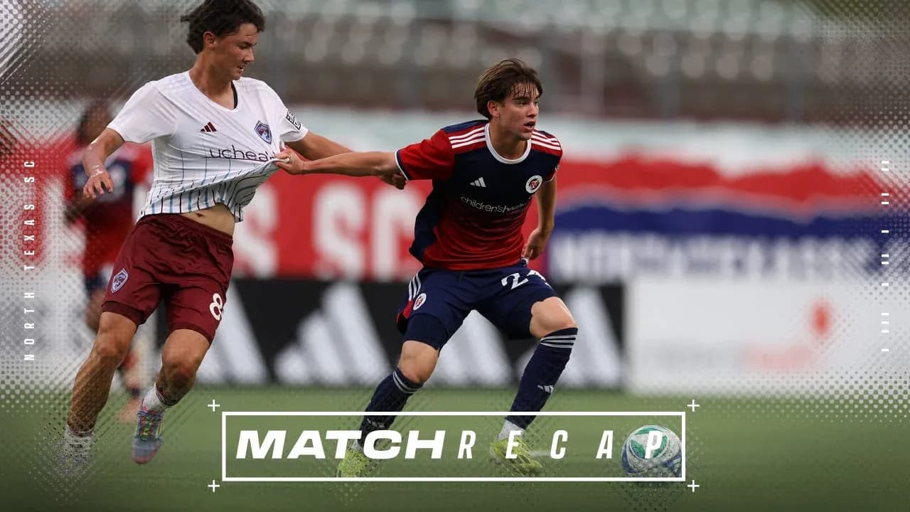 North Texas player dribbling past Sporting KC II opponent