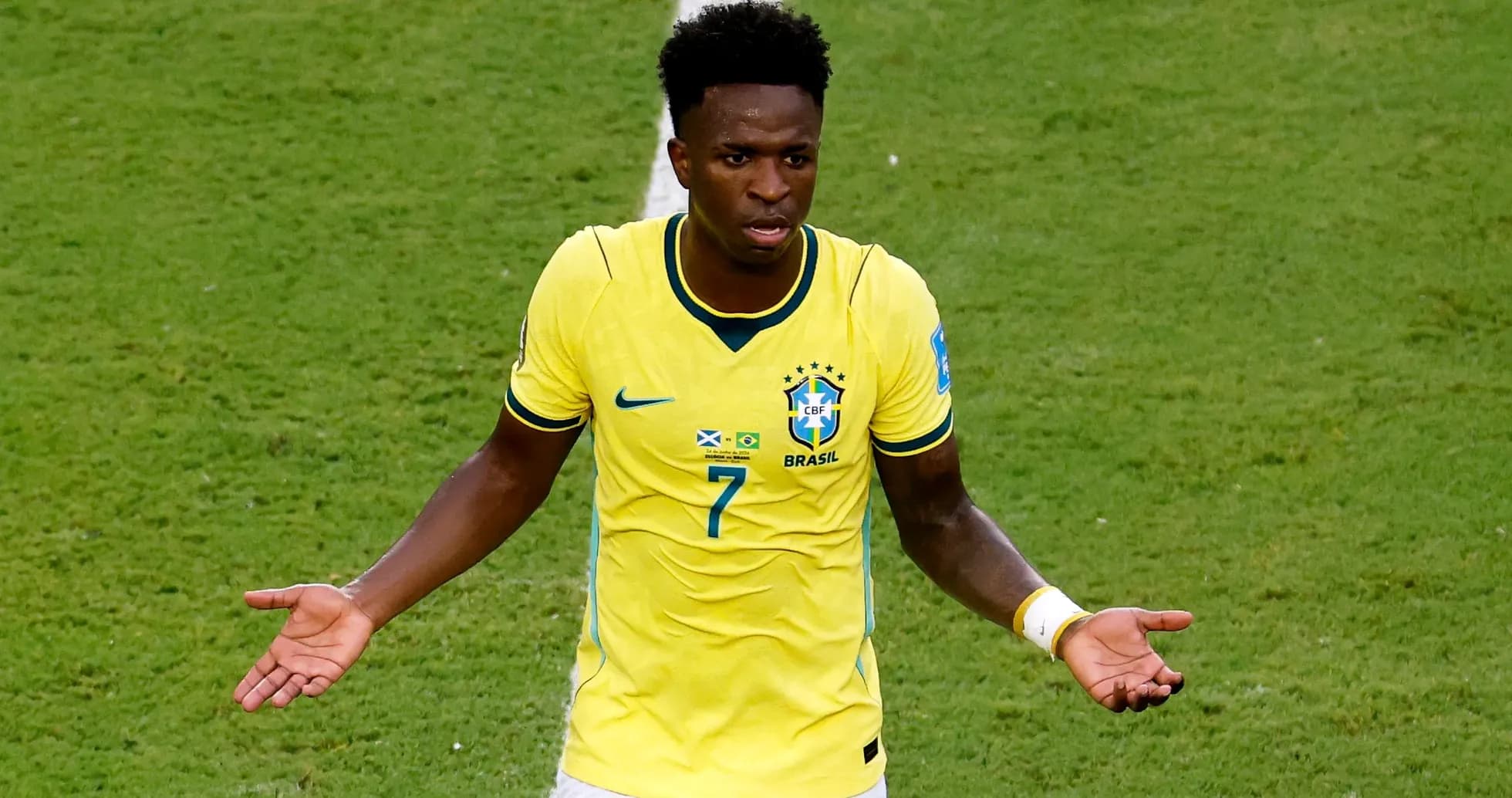 Brazilian player gesturing on the field during match