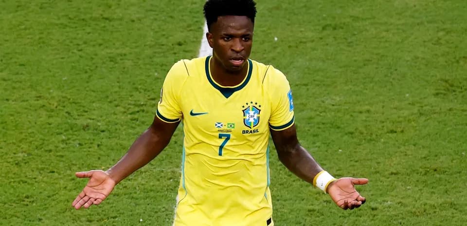 Brazilian player gesturing on the field during match