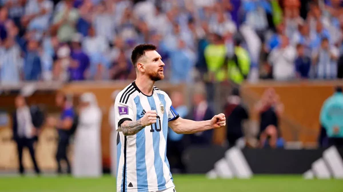 Lionel Messi celebrating in Argentina jersey during match Lionel Messi celebrating in Argentina jersey during match