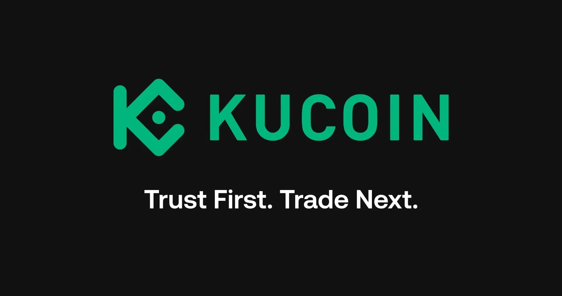 KuCoin logo with slogan on black background KuCoin logo with slogan on black background