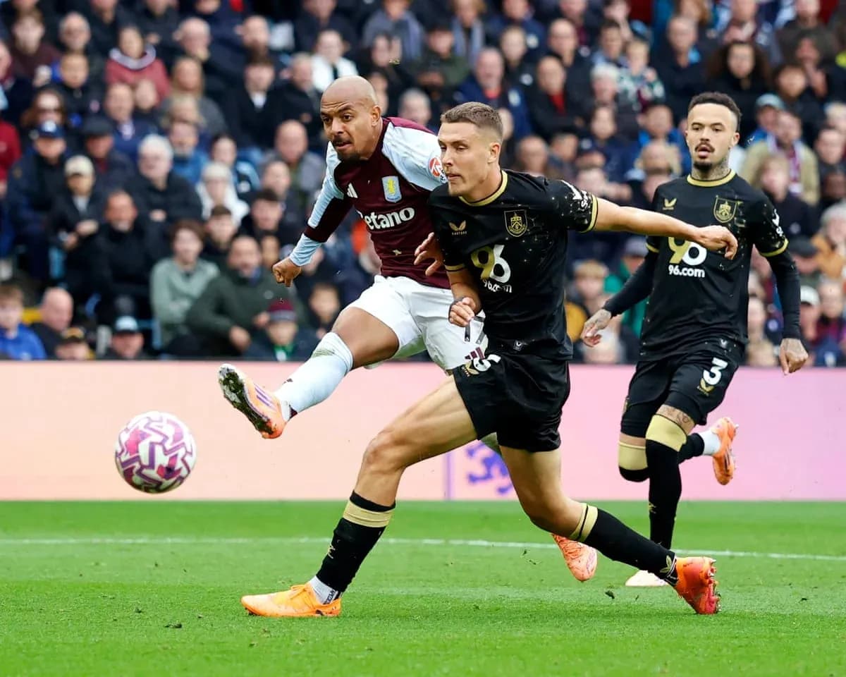 Aston Villa player striking the ball during match Aston Villa player striking the ball during match