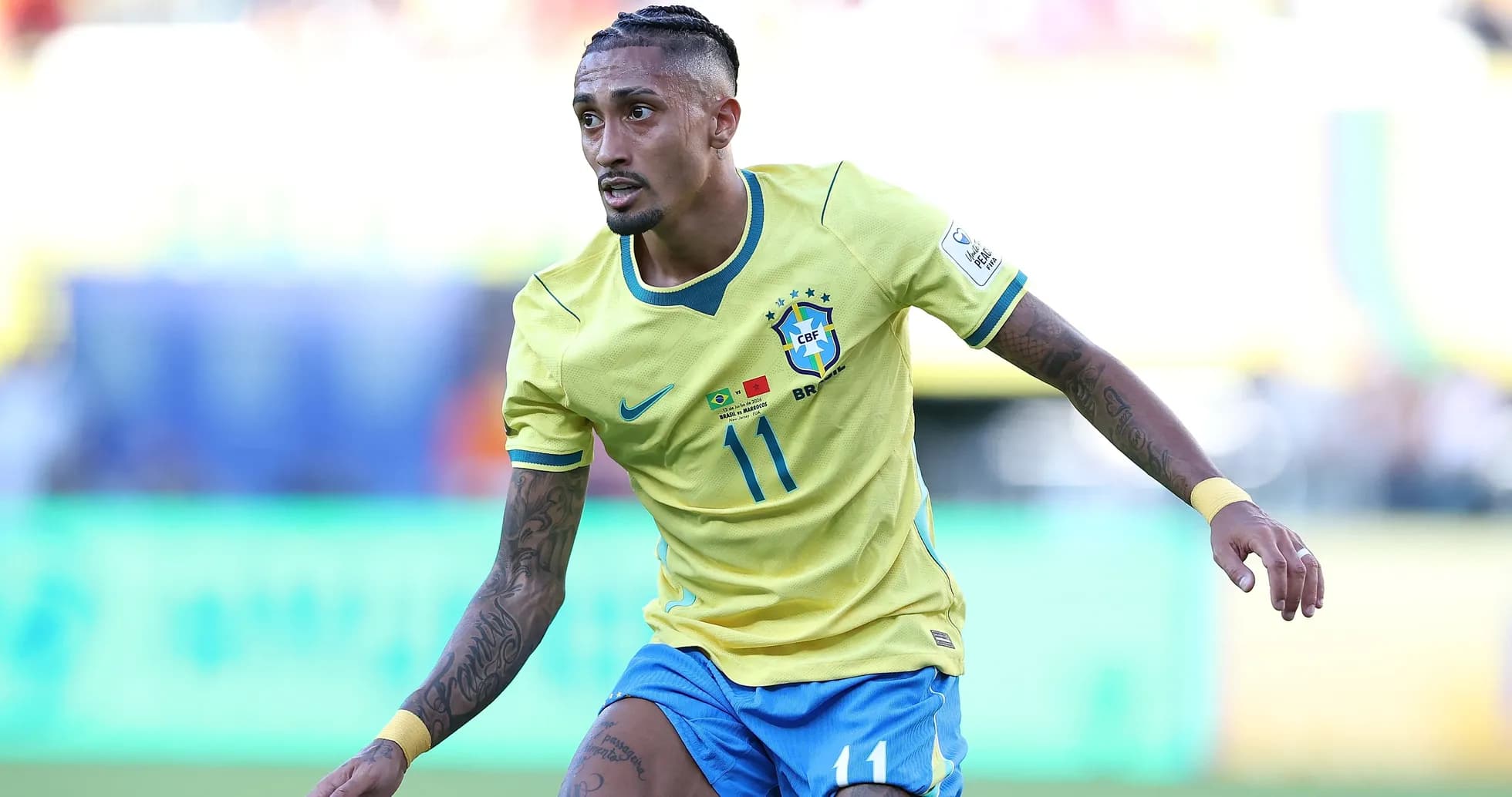 Player in Brazil jersey during a soccer match Player in Brazil jersey during a soccer match