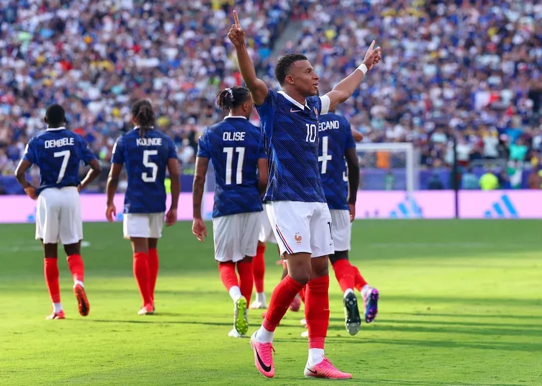 Kylian Mbappé celebrating during France match Kylian Mbappé celebrating during France match