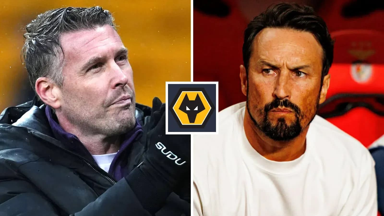 Two football managers during a match split image Two football managers during a match split image