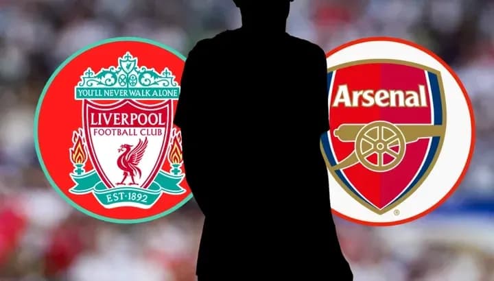 Silhouette of a player with Liverpool and Arsenal logos Silhouette of a player with Liverpool and Arsenal logos