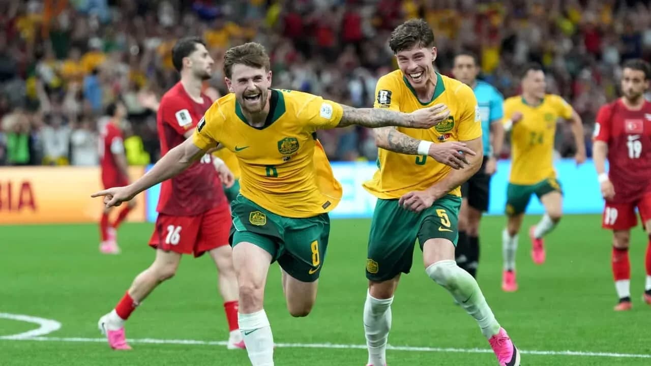 Australia players celebrating a goal during match Australia players celebrating a goal during match