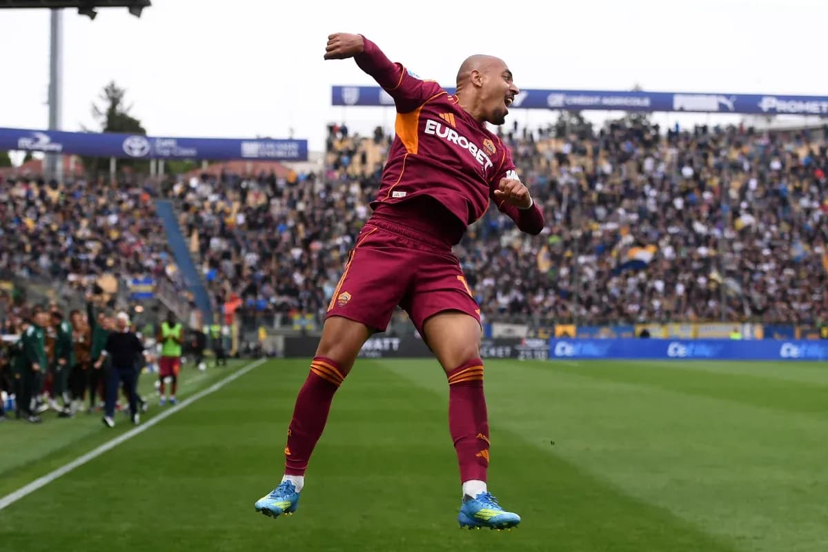 Player celebrating after scoring for AS Roma Player celebrating after scoring for AS Roma