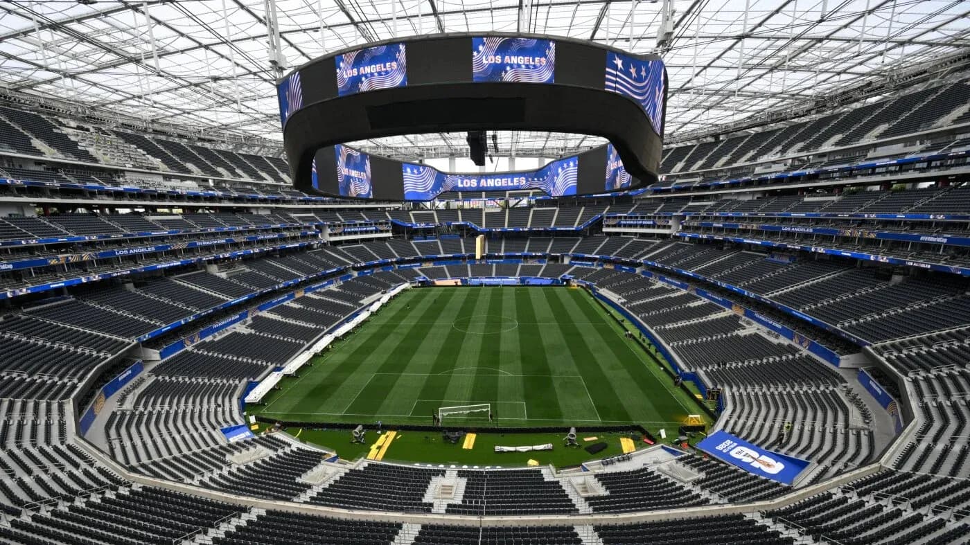 Interior view of Los Angeles stadium with empty seats Interior view of Los Angeles stadium with empty seats