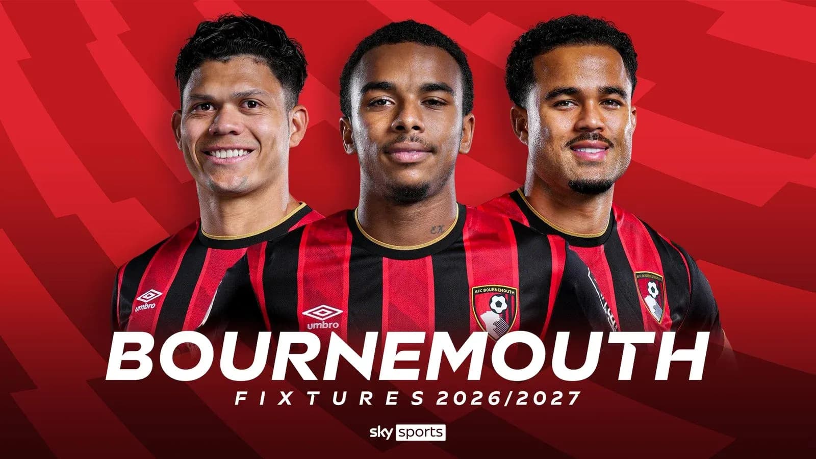 Three AFC Bournemouth players in home kit Three AFC Bournemouth players in home kit