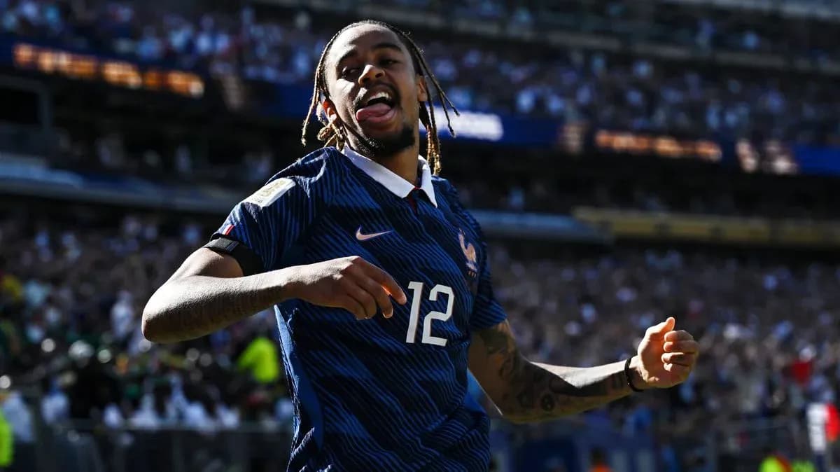 Player celebrating after scoring for France Player celebrating after scoring for France