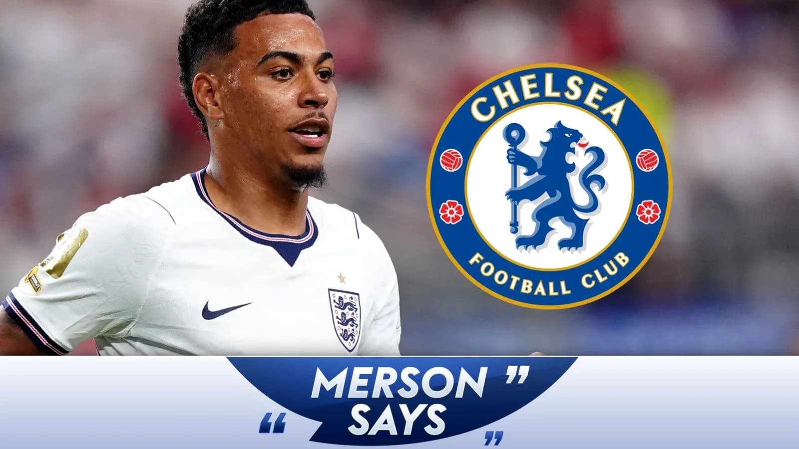 Player in England kit with Chelsea logo overlay Player in England kit with Chelsea logo overlay