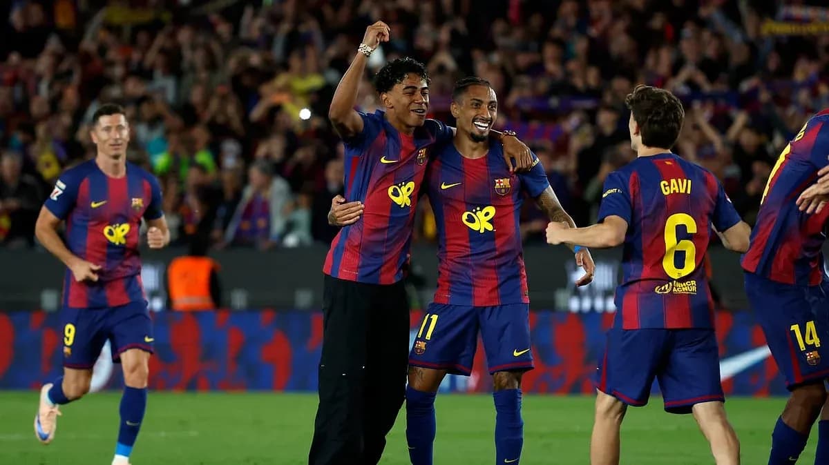 Barcelona players celebrating a goal during match Barcelona players celebrating a goal during match