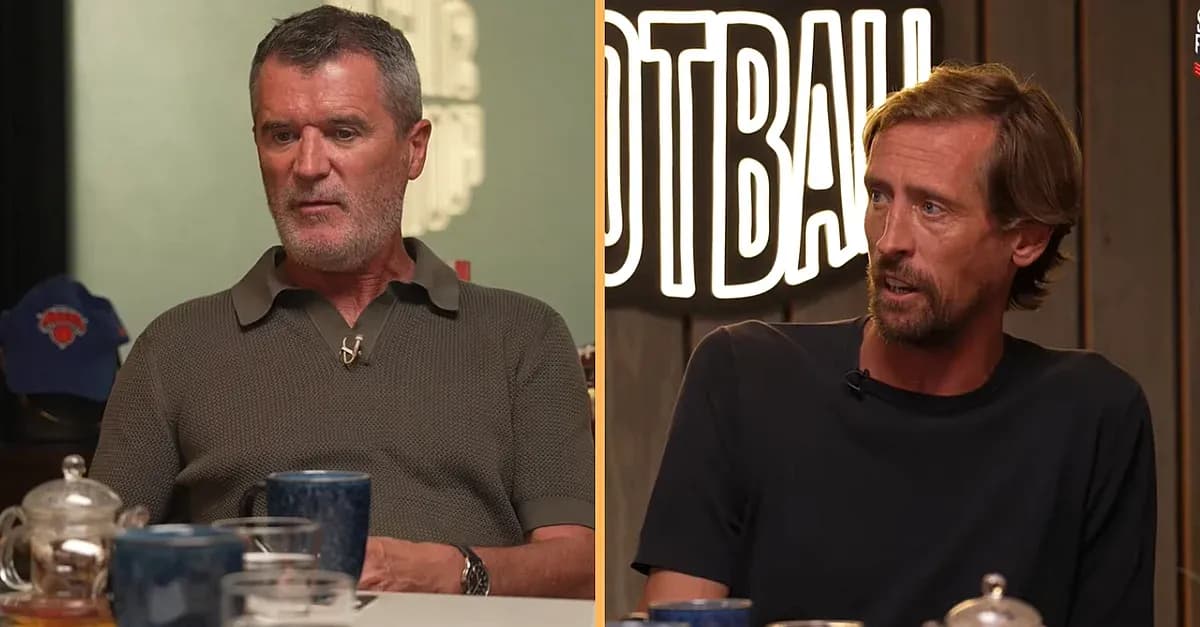 Two football pundits discussing in a studio setting Two football pundits discussing in a studio setting