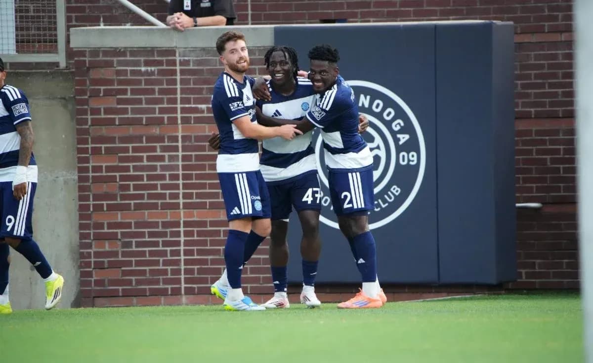 Chattanooga players celebrating a goal during match Chattanooga players celebrating a goal during match
