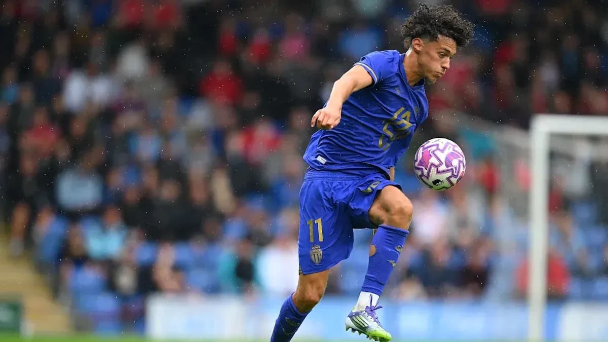 Player in blue kit controlling the ball during match Player in blue kit controlling the ball during match