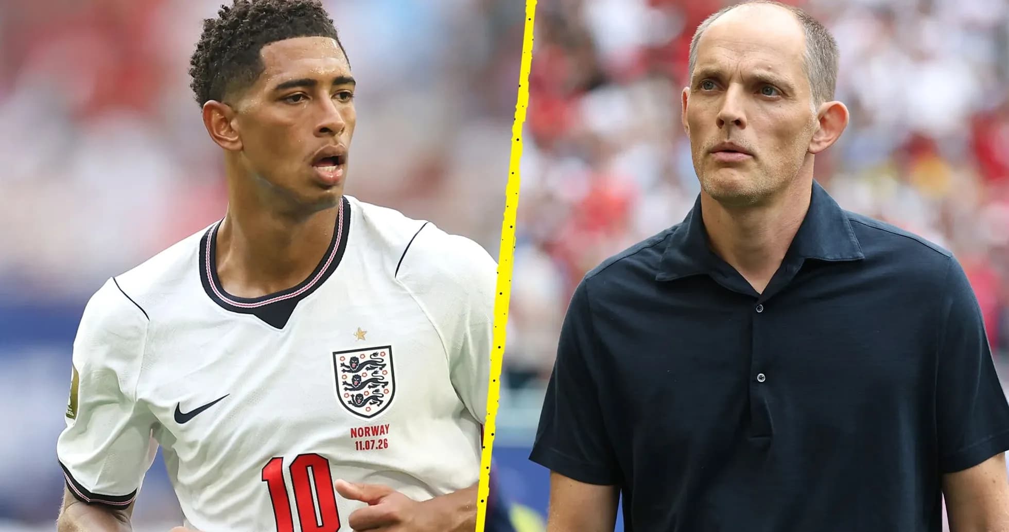 Football player in England kit and coach on sidelines Football player in England kit and coach on sidelines