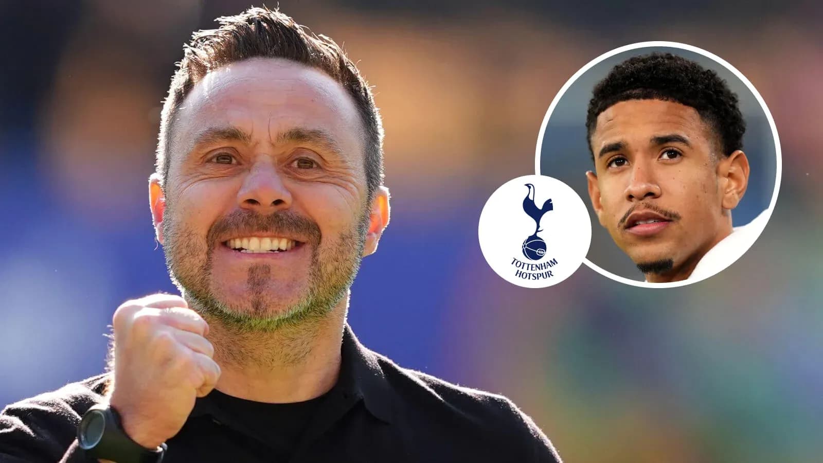 Manager celebrating with Tottenham Hotspur logo and player Manager celebrating with Tottenham Hotspur logo and player