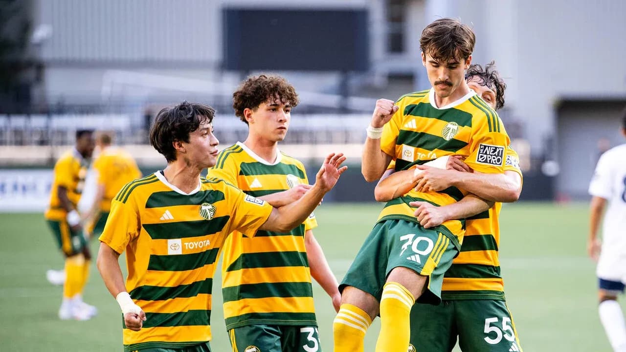 Portland Timbers II players celebrating a goal Portland Timbers II players celebrating a goal