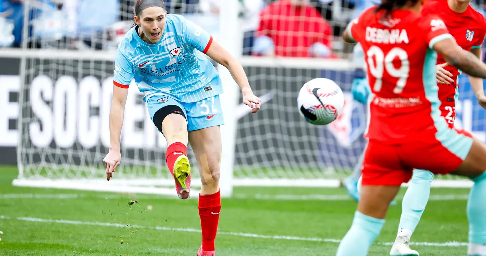 Player kicking ball during Kansas City vs Chicago match Player kicking ball during Kansas City vs Chicago match