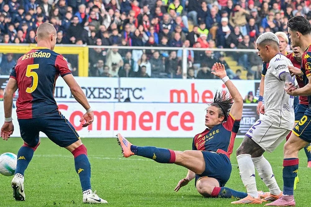 Genoa player falls during Serie A match Genoa player falls during Serie A match