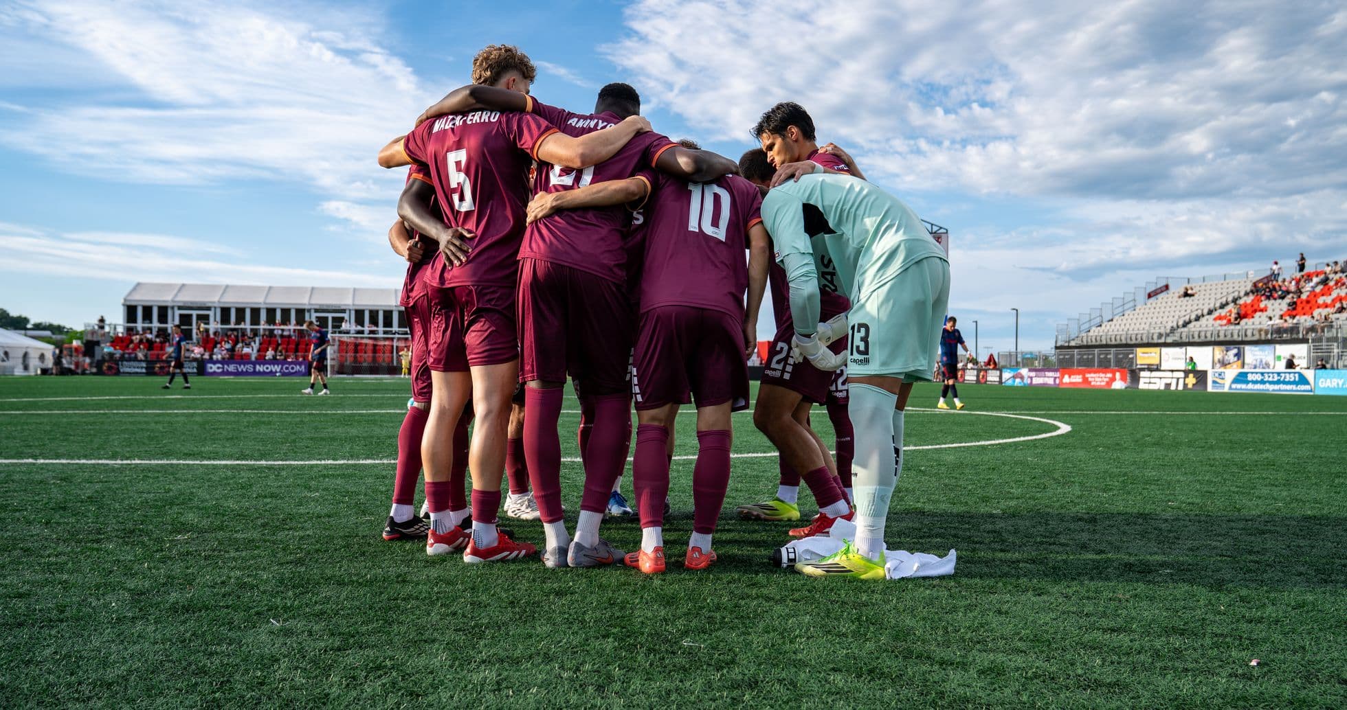 Team huddle before the match at Loudoun United Team huddle before the match at Loudoun United