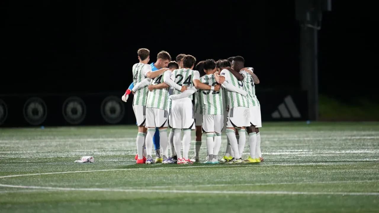 Players huddling before MLS Next Pro match Players huddling before MLS Next Pro match