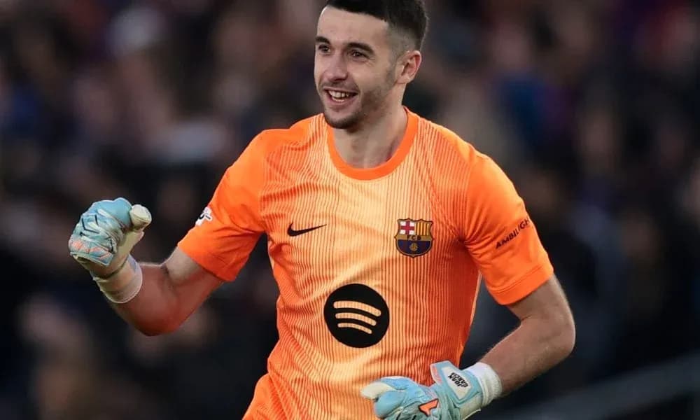 Goalkeeper celebrating during a match for Barcelona Goalkeeper celebrating during a match for Barcelona