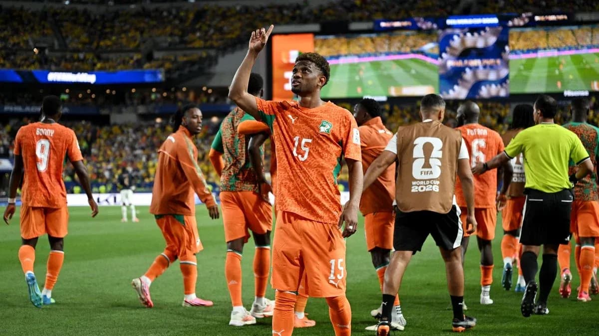 Ivory Coast player celebrating during World Cup match Ivory Coast player celebrating during World Cup match