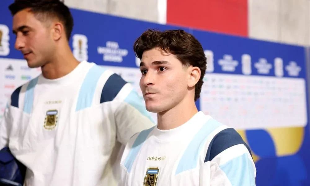 Two players in Argentina jerseys before a match Two players in Argentina jerseys before a match