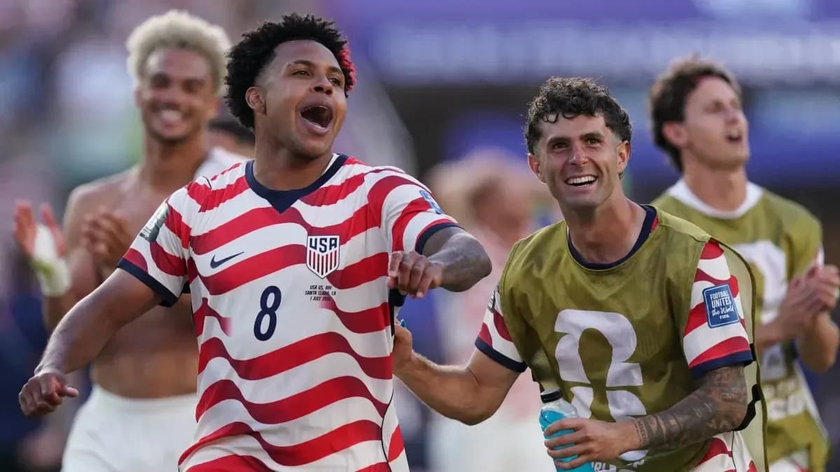 USA players celebrating after World Cup match USA players celebrating after World Cup match