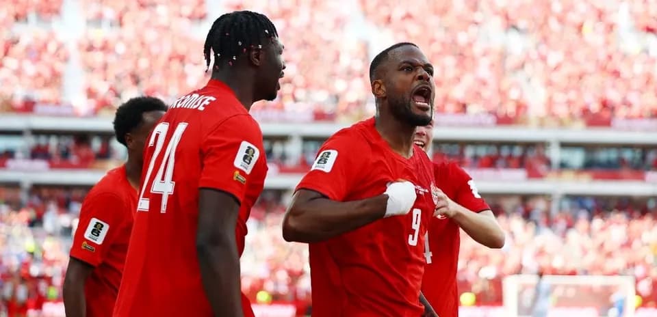 Canada players celebrating a goal during match Canada players celebrating a goal during match
