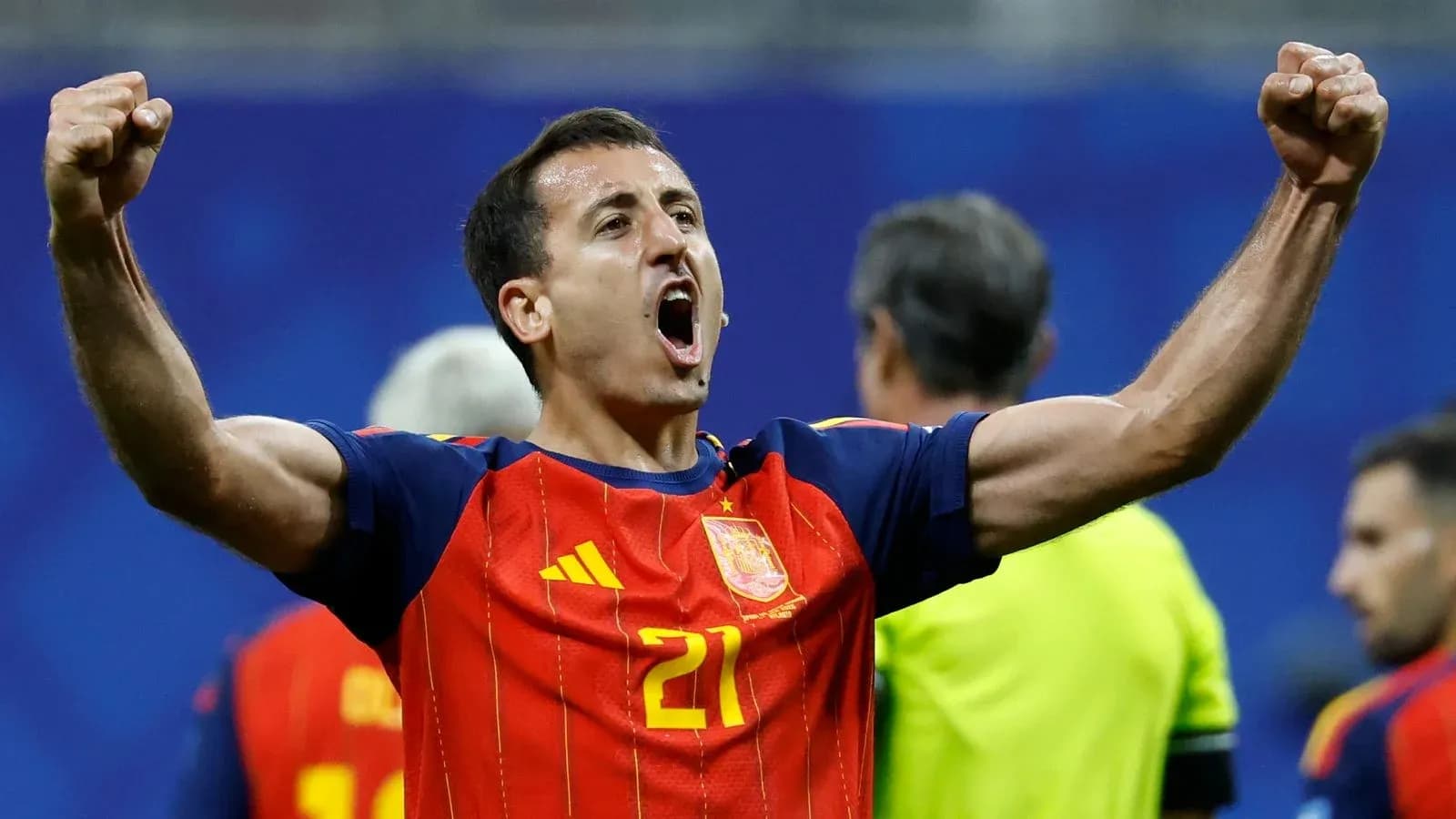 Player celebrating with raised fists after match Player celebrating with raised fists after match