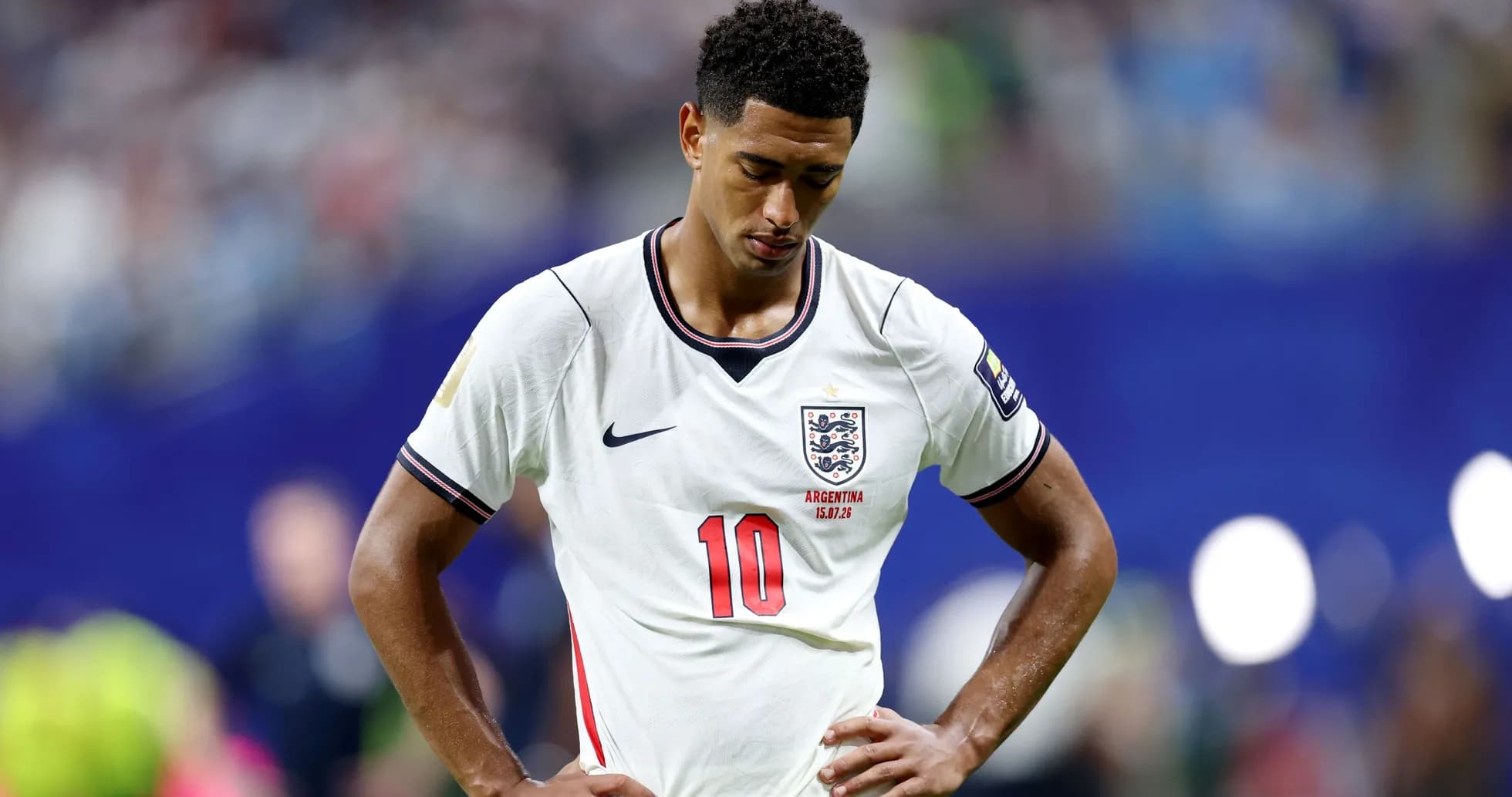 England player with head down during match England player with head down during match