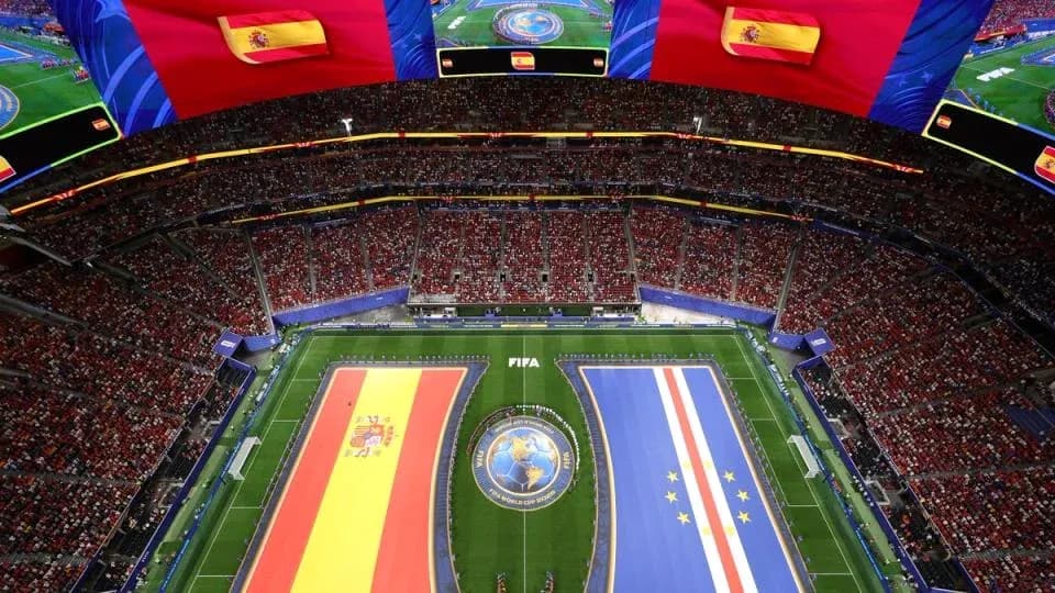 Stadium with flags of Spain and Cape Verde displayed Stadium with flags of Spain and Cape Verde displayed